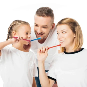 Family-brushing-teeth-before-seeing-a-family-dentist-in-Nashville-TN